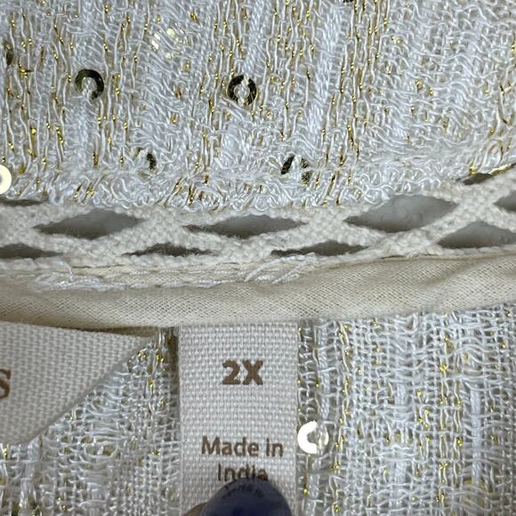Soft Surroundings Kimono Cardigan Size 2X Cream Striped Sequin Open Front Layeri - Picture 5 of 7